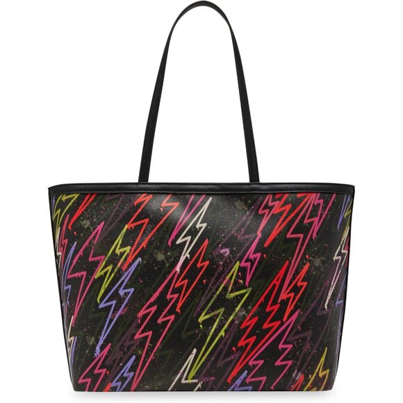 Bolt Tote Women's Neon Lightning Graffiti Polyurethane Bag with Magnetic Closure - Picture 3 of 6